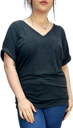 Load image into Gallery viewer, Women&#39;s New Plus Size Womens Short Turn Up Sleeve Baggy Plain Top Ladies V-Neck T-Shirt 16-26
