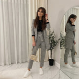 LUXE DIVA Women's Checkered Houndstooth Duster Coat Longline Casual Jacket