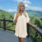 LUXE DIVA Women's Gold Button Pleated Frill Summer Swing Smock Mini Dress