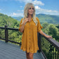 LUXE DIVA Women's Gold Button Pleated Frill Summer Swing Smock Mini Dress