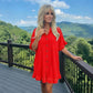 LUXE DIVA Women's Gold Button Pleated Frill Summer Swing Smock Mini Dress