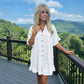 LUXE DIVA Women's Gold Button Pleated Frill Summer Swing Smock Mini Dress