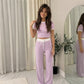 LUXE DIVA Ladies Ribbed Contrast Cap Sleeve Crop Top & Trouser