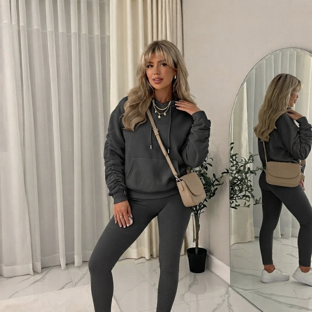 LUXE DIVA Women’s Oversized Ruched Sleeve Hoodie