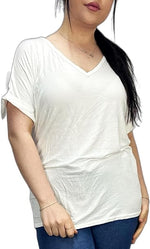 Load image into Gallery viewer, Women&#39;s New Plus Size Womens Short Turn Up Sleeve Baggy Plain Top Ladies V-Neck T-Shirt 16-26
