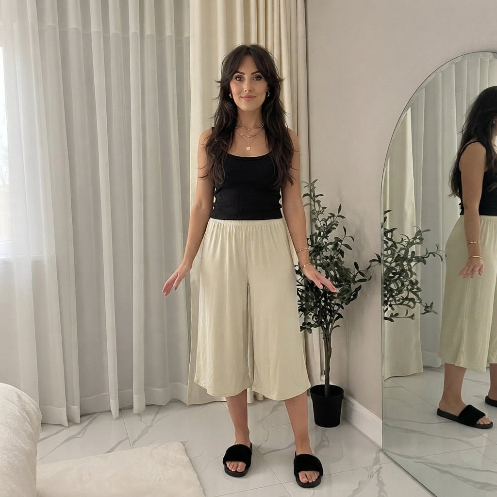 LUXE DIVA Women's 3/4 Palazzo Culottes Wide Leg Stretch