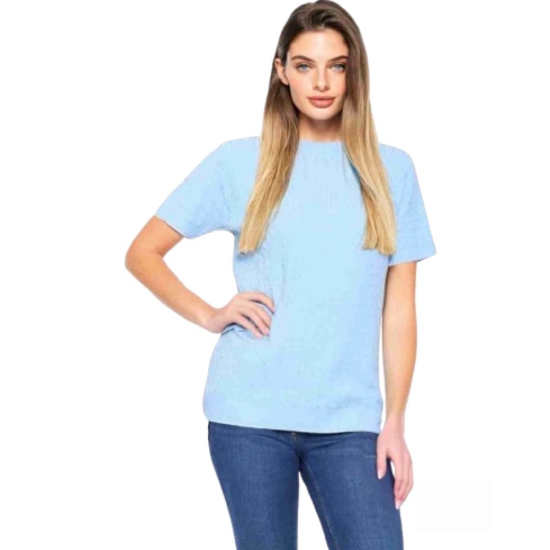 LUXE DIVA Women’s Short Sleeve Soft Smooth Cable Knitted Jumper Ladies Round Neck Oversized Pull Over Knit Warm Sweaters Top Plus Size 8-24