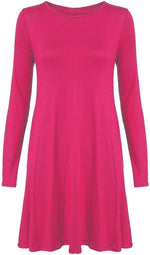 Load image into Gallery viewer, Womens Plain Long Sleeve Stretch A Line Skater Flared Swing Dress Top
