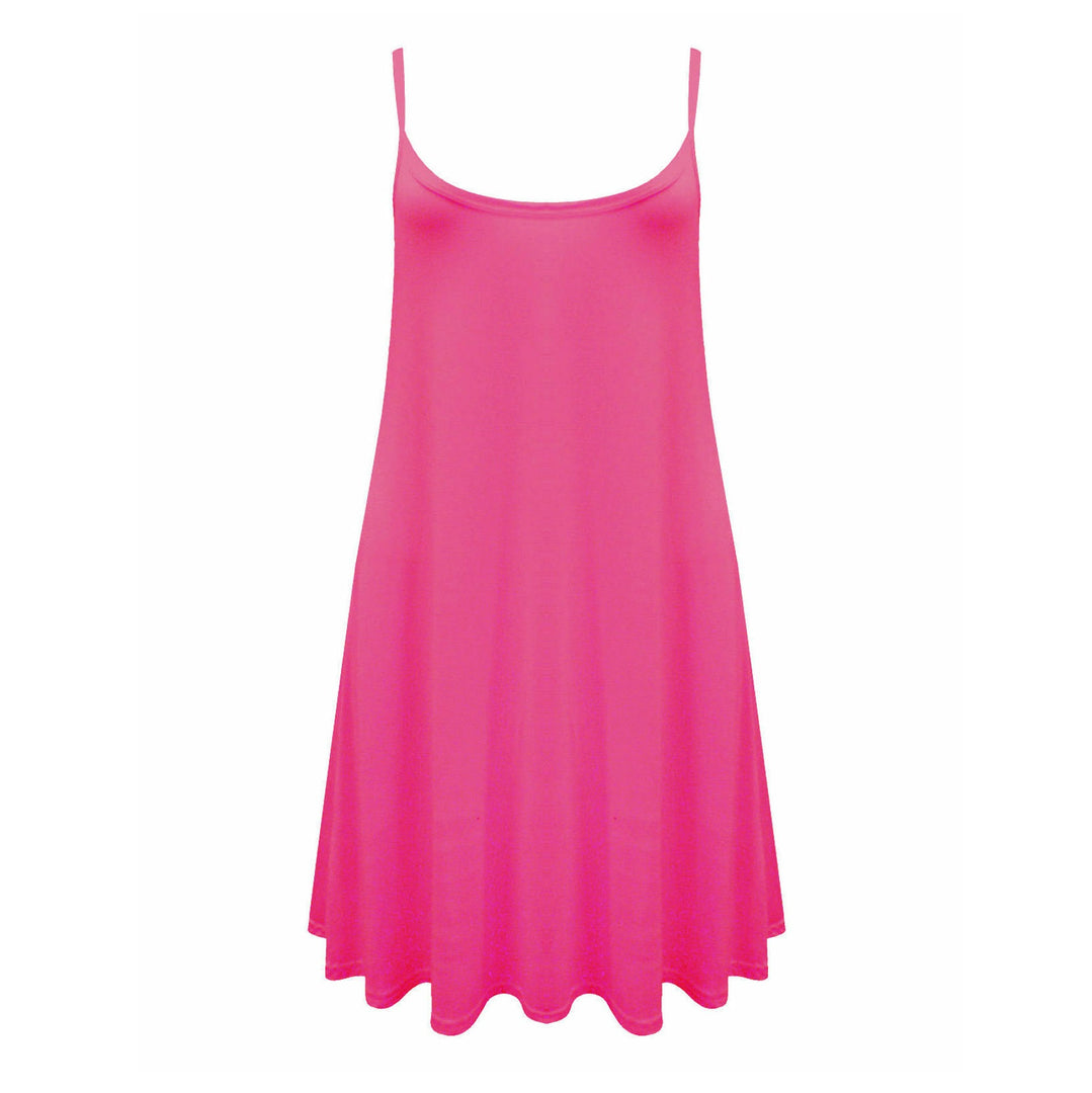 Women's Plain Cami Stretchy Flared Ladies Swing, Mini Dress Long Vest Top 8-22