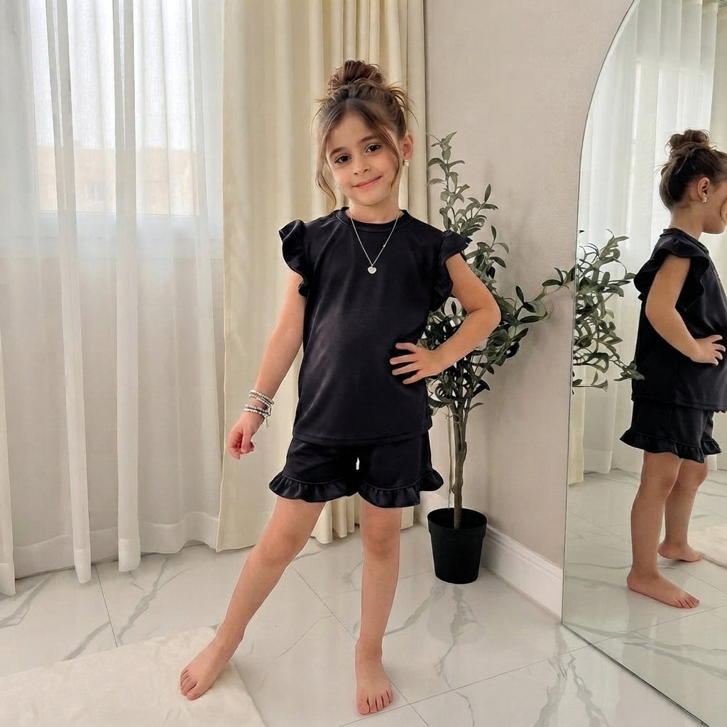 LUXE DIVA Girls Frill Peplum Top & Shorts Set 2 Piece Co Ord Ages 7–13