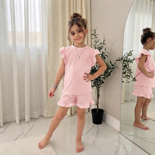 LUXE DIVA Girls Frill Short Set 2 Piece Loungewear
