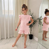 LUXE DIVA Girls Frill Short Set 2 Piece Loungewear Summer Outfit