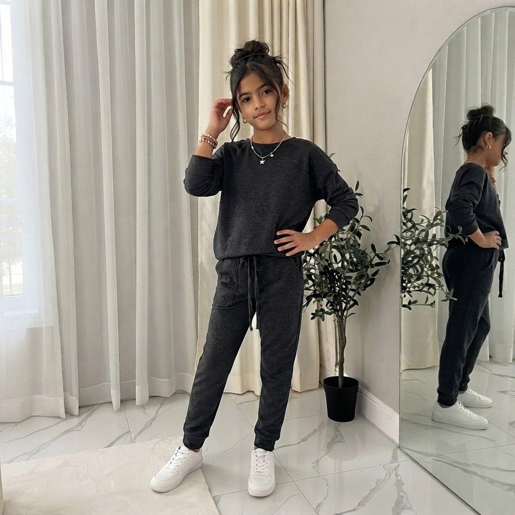 LUXE DIVA Girls Tracksuit Two Piece Set Sweatshirt Joggers Kids Casual Outfit