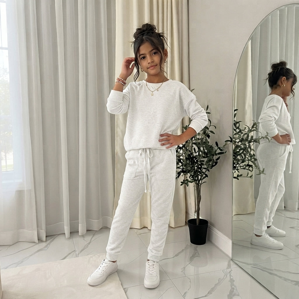 LUXE DIVA Girls Tracksuit Two Piece Set Sweatshirt Joggers Kids Casual Outfit