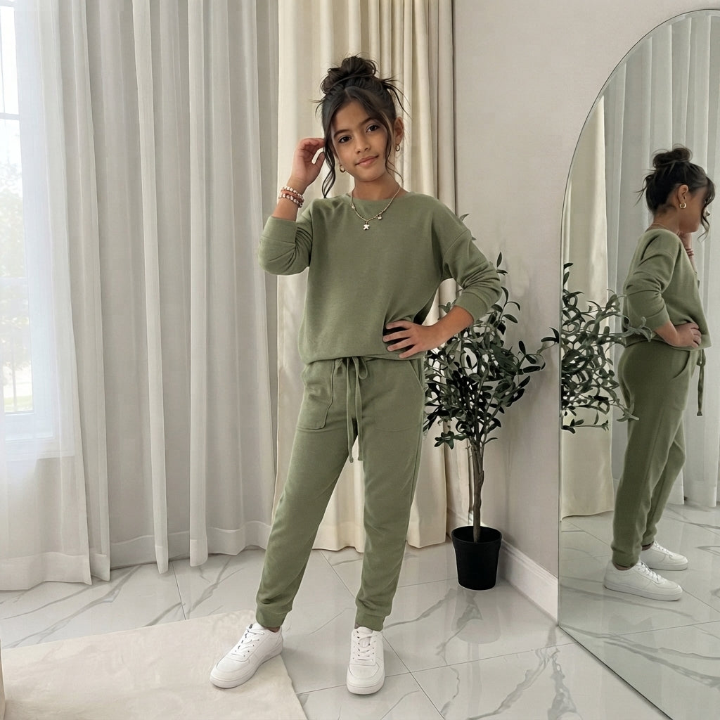LUXE DIVA Girls Tracksuit Two Piece Set Sweatshirt Joggers Kids Casual Outfit