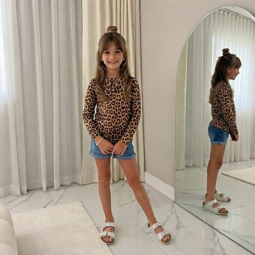 LUXE DIVA Girls Kids Plain Long Sleeve T-Shirt Round Neck Stretch School Top 2-13 Years