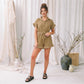 LUXE DIVA Women's Gold Button Belted Playsuit Short Sleeve Romper