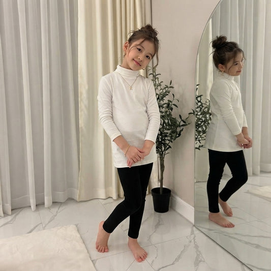 LUXE DIVA Kids Plain Pastel T-Shirt High Polo Neck Girls Boys Stretchy Casual Long Sleeve Tee Top