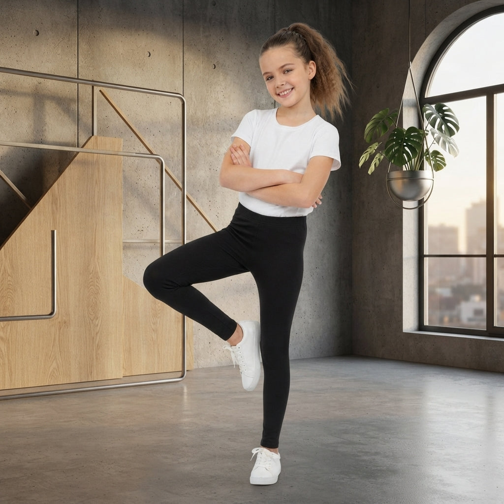 LUXE DIVA Girls Plain Full Length Leggings Stretchy Kids Basic Leggings Ages 2–13 Years