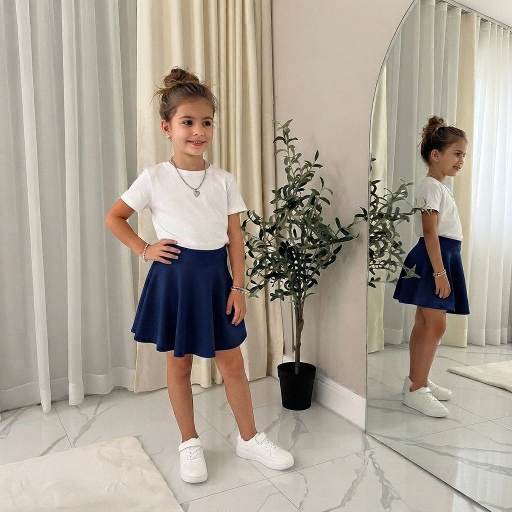 LUXE DIVA Girls Skater Skirt High Waisted Flared Mini Skirt