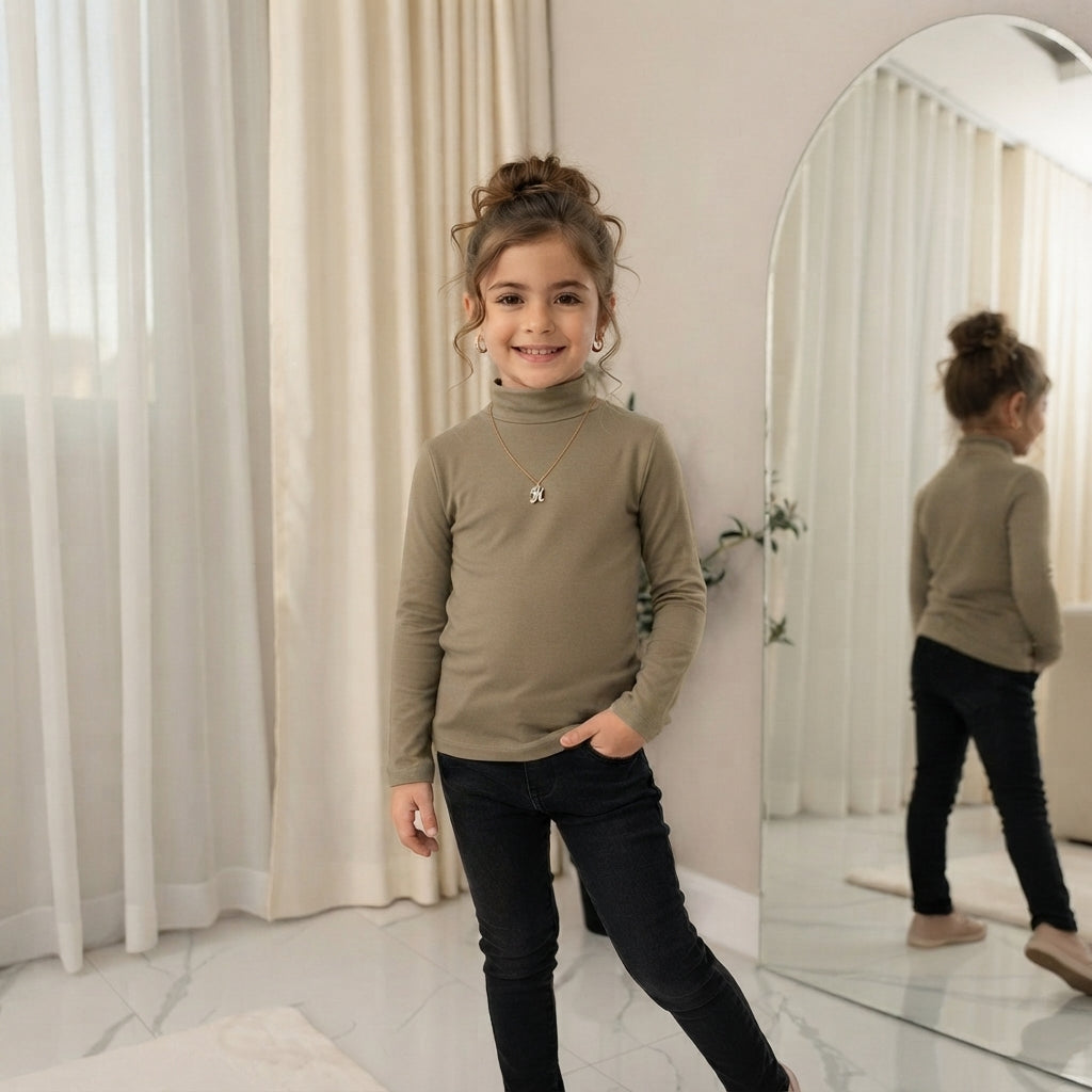 LUXE DIVA Kids Ribbed Polo Neck Top