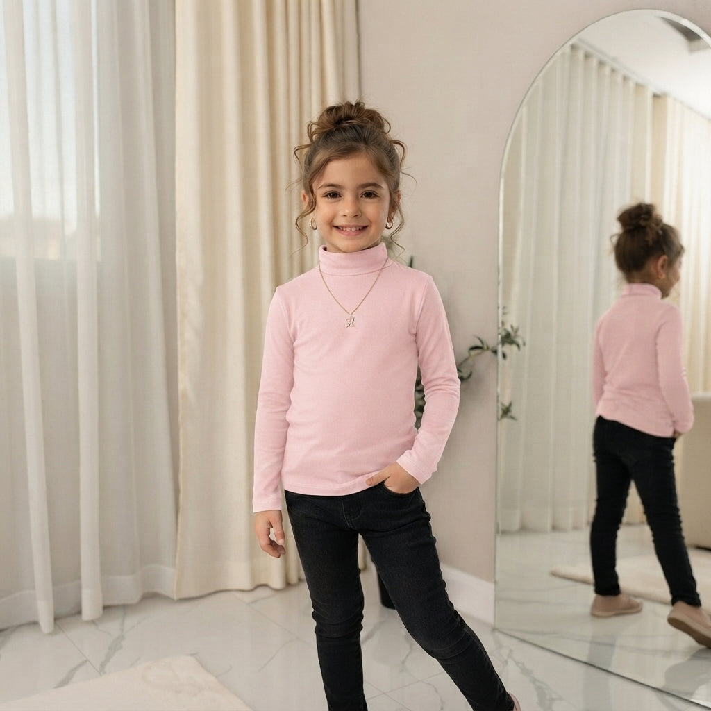 LUXE DIVA Kids Ribbed Polo Neck Top