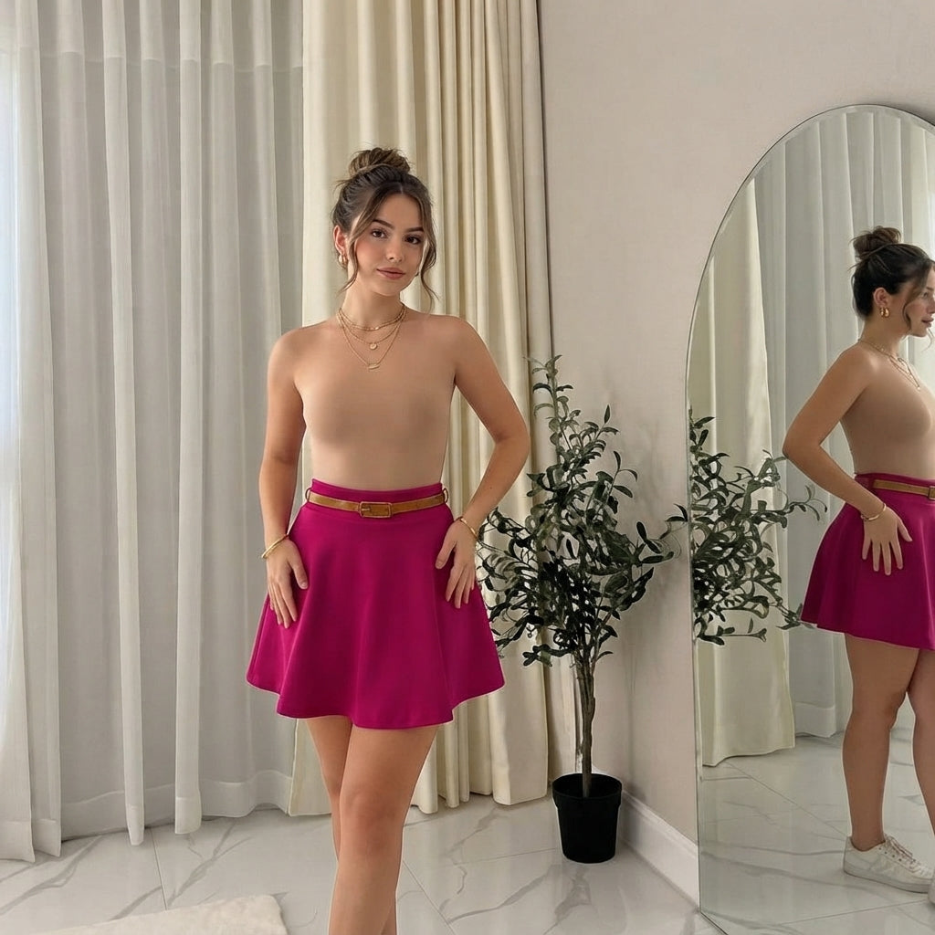 LUXE DIVA Womens Plus Belted Skater Skirt Ladies Short Flared Flippy Ponte Mini Party Skirt 6-20