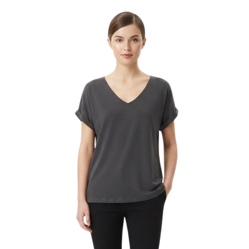LUXE DIVA Women's Plus Size V-Neck Baggy Top with Turn-Up Short Sleeves