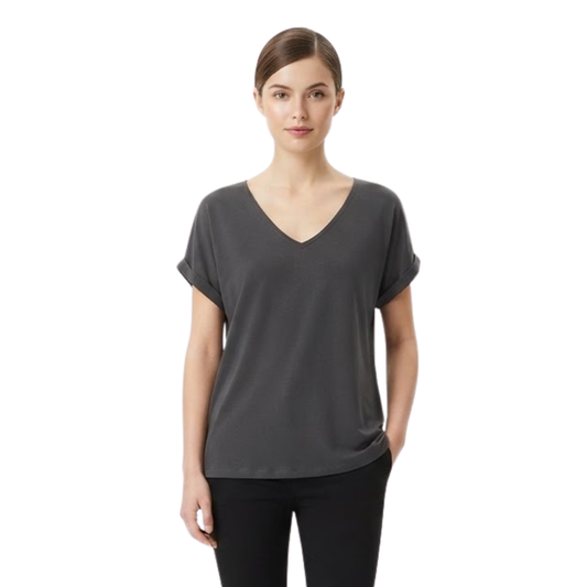 LUXE DIVA Women's Plus Size V-Neck Baggy Top with Turn-Up Short Sleeves