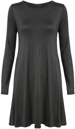 Load image into Gallery viewer, Womens Plain Long Sleeve Stretch A Line Skater Flared Swing Dress Top
