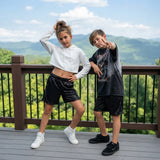 LUXE DIVA Black PE Shorts Adults Kids Boys Girls School Sports Shadow Stripe