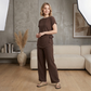 LUXE DIVA Women’s Textured Co Ord Set – Knot Front Top & Wide Leg Trousers