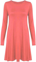Load image into Gallery viewer, Womens Plain Long Sleeve Stretch A Line Skater Flared Swing Dress Top
