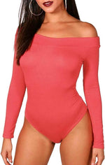 Load image into Gallery viewer, Ladies Womens Off Shoulder Long Sleeve Top Plain Stretch Bardot Bodysuit Leotard UK 8-26
