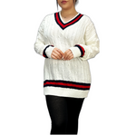 Load image into Gallery viewer, Womens New Long Sleeves Ladies Cable Knitted V Neck Stretch Cricket Sweater Jumper
