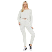 Womens Loungewear Ladies Cable Knitted Top Bottom Two Piece Co-Ords Set Tracksuit Sizes 8-14