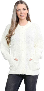 Load image into Gallery viewer, Womens Cable Knit Crew Neck Cardigan Ladies Knitted Pocket Front Button Up Aran Long Sleeve Sweater UK 8-22
