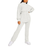 Load image into Gallery viewer, Ladies women high neck belted knitted two piece set lounge wear 2PCs Tracksuits
