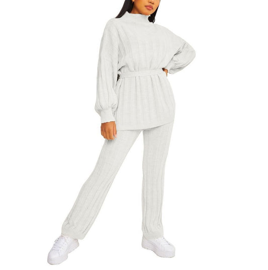 WomenÕs High Neck Belted Knit Set Ð 2 Piece Loungewear