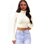 Women Long Sleeves knitted Ribbed Polo Neck Crop Jumpers Top Ladies Sweaters UK.