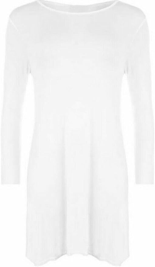 Womens Plain Long Sleeve Stretch A Line Skater Flared Swing Dress Top