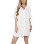Load image into Gallery viewer, LUXE DIVA Women&#39;s Ladies Gold Button Pleated Frill Summer Shirt Swing Smock Mini Dress Top
