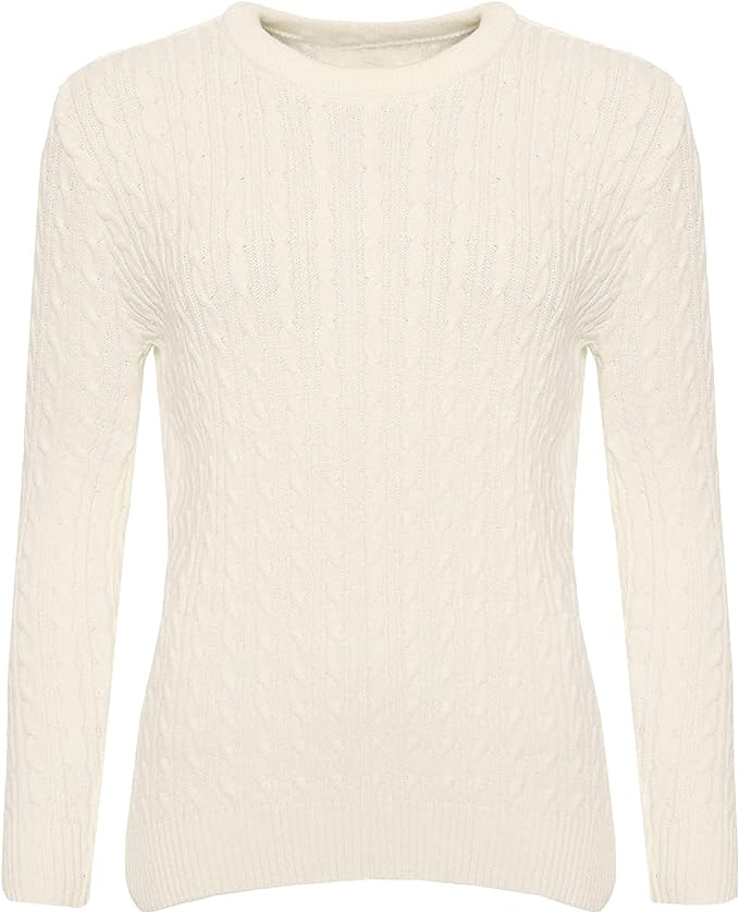 Ladies Long Sleeve Round Neck Knitted Cable Women’s Jumper Knitted Sweater Pull Over Jumper Top Knit Warm Winter Chunky Everyday Casual Pullover Plain Tops Sizes 8-26