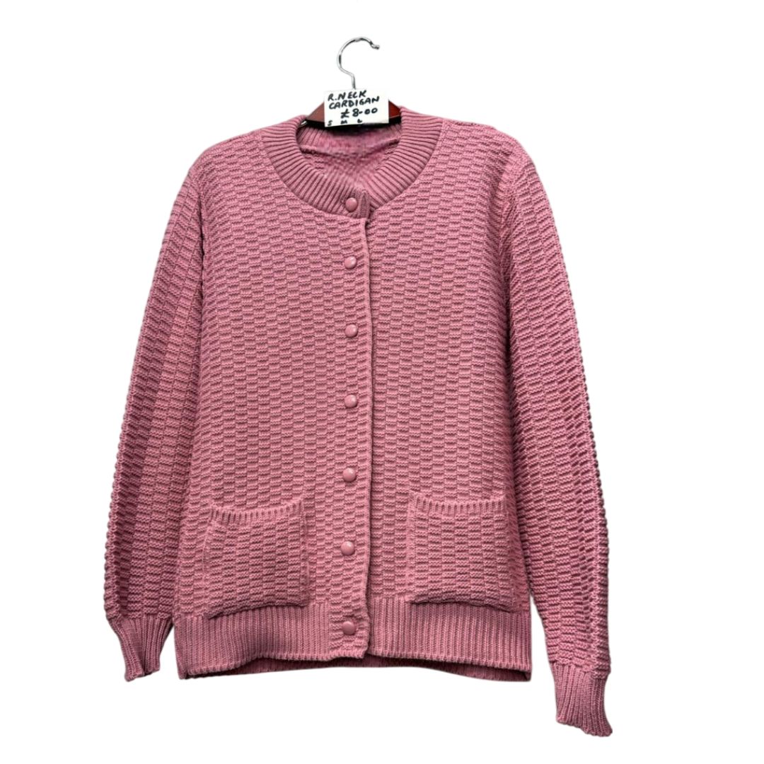 LUXE DIVA Womens Stitch Crew Neck Cardigan Ladies Knitted Pocket Front Button Up Long Sleeve Sweater UK 8-22
