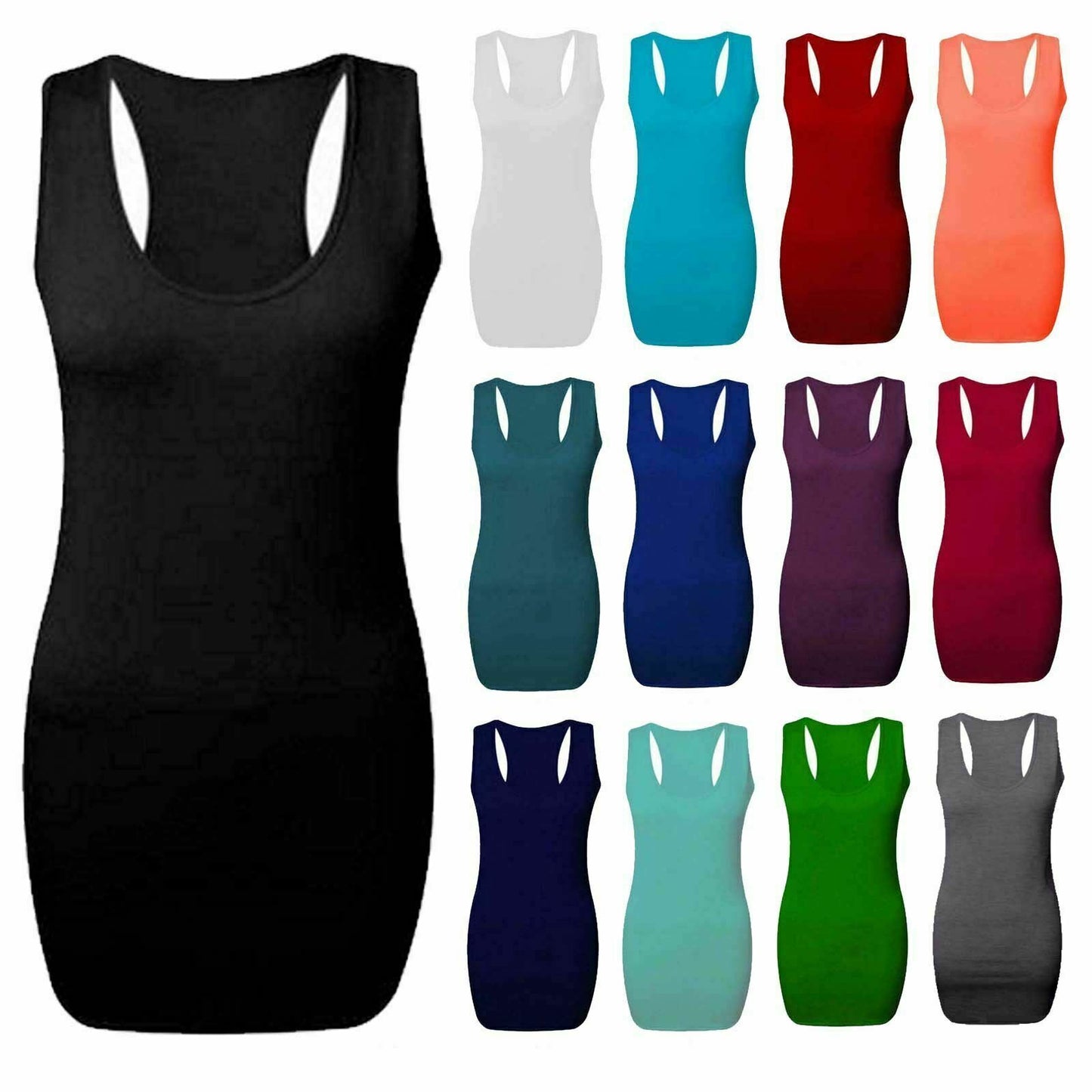 LUXE DIVA Women's Long Racer Back Bodycon Vest Top Gym