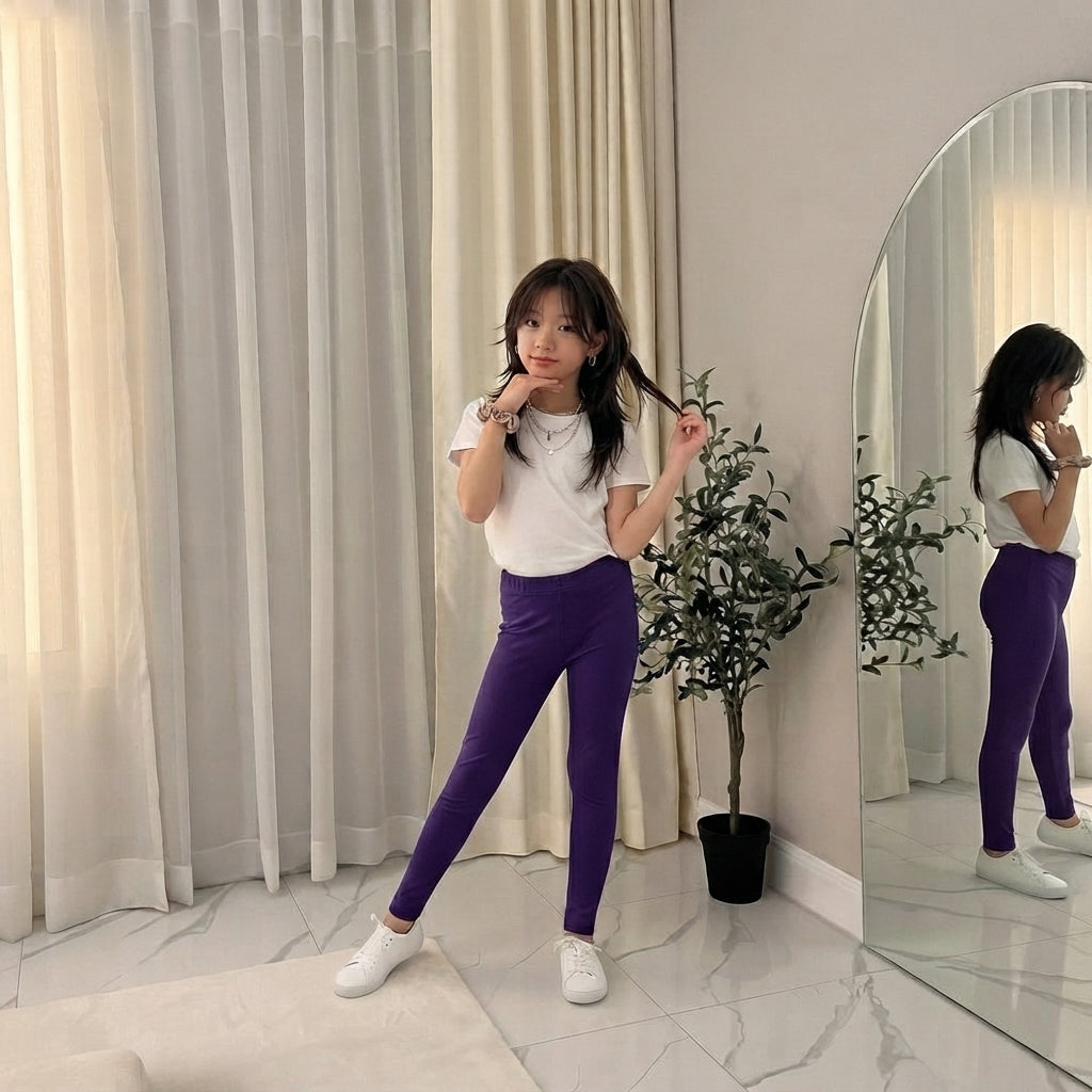 LUXE DIVA Girls Full Length Dance Leggings Stretchy High Waist Kids Activewear Trousers