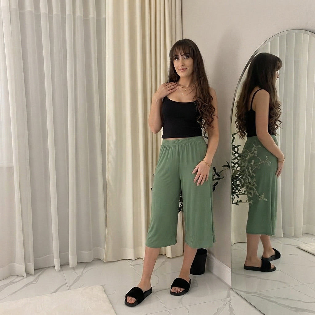 LUXE DIVA Women's 3/4 Palazzo Culottes Wide Leg Stretch