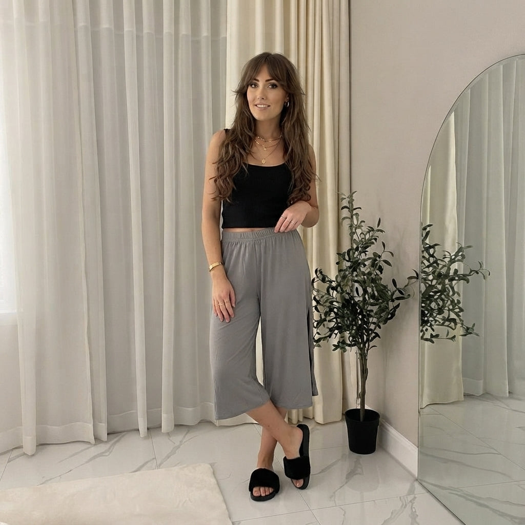 LUXE DIVA Women's 3/4 Palazzo Culottes Wide Leg Stretch