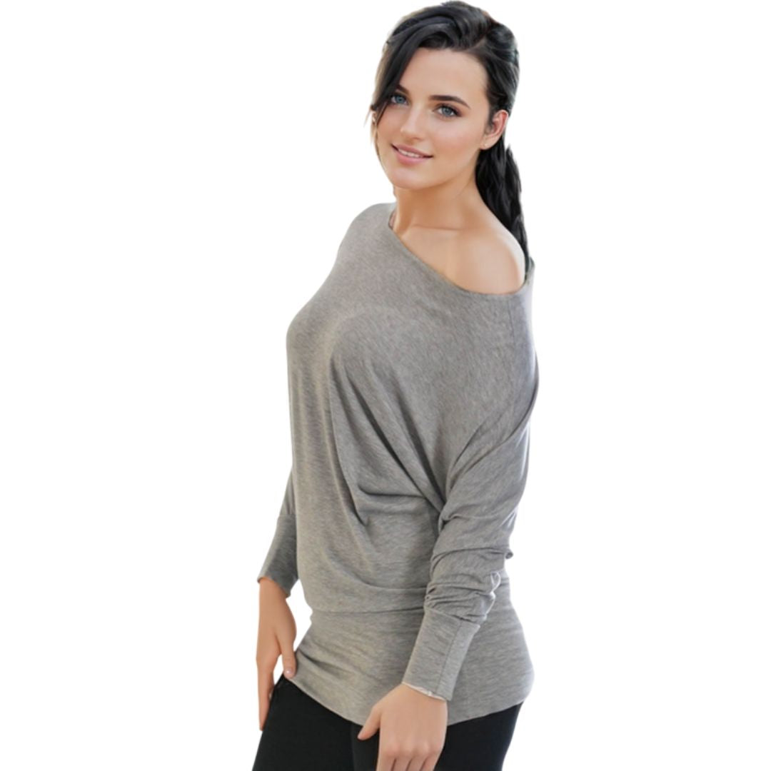 LUXE DIVA One Off-Shoulder Tops with Long Sleeves, Off Shoulder Batwing Jumper, Ladies Batwing Top in Black, Red, White Plus 21 Colors More UK
