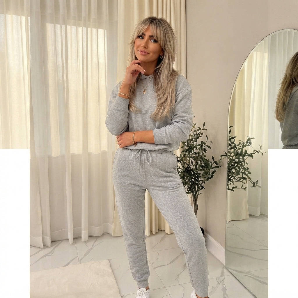 LUXE DIVA Women’s Ruched Sleeve Hoodie Tracksuit Set
